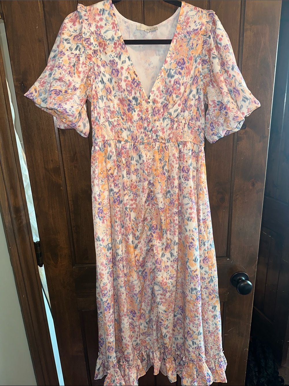 Pinch Peach and Lavender Floral V-Neck Midi Dress